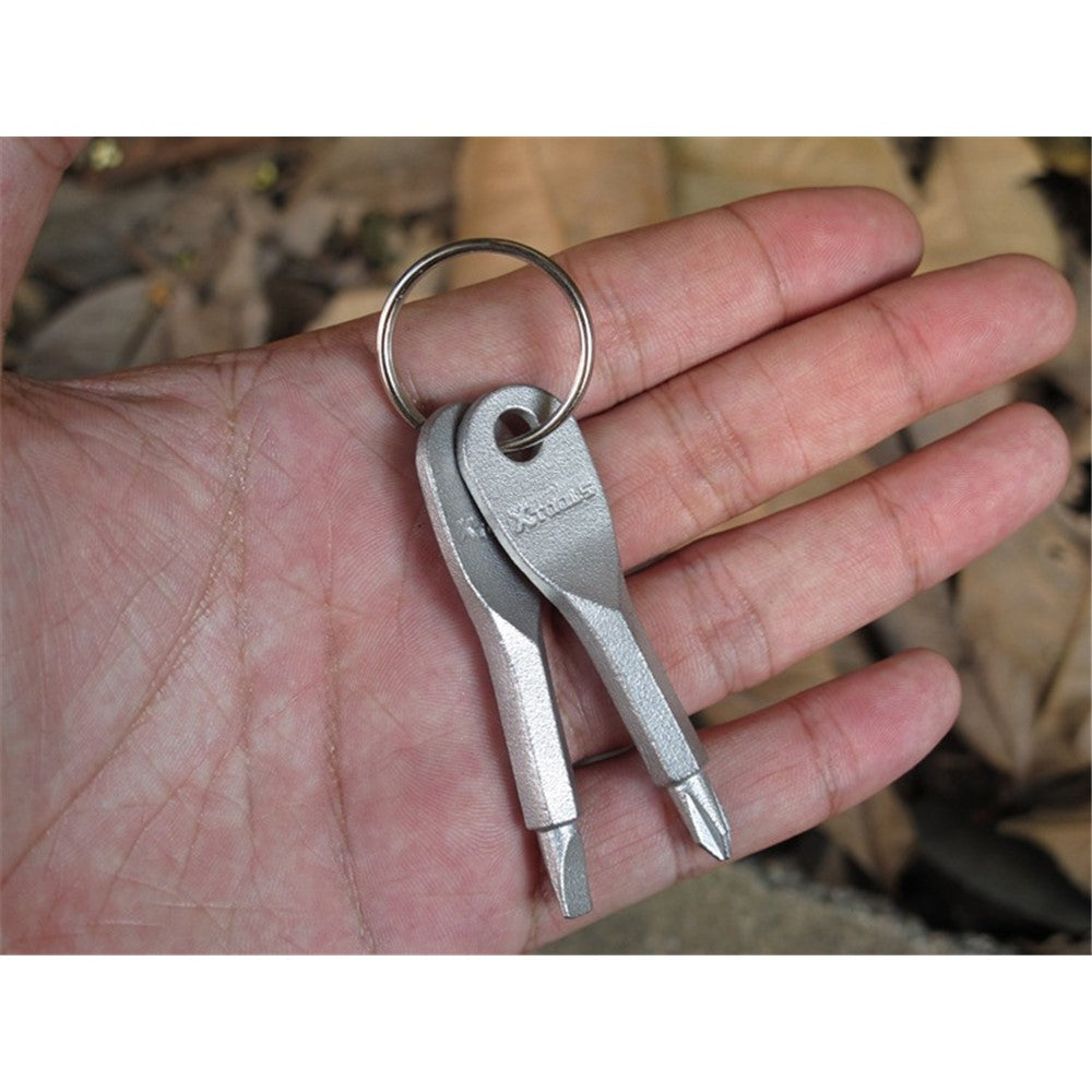 XTOOLS Key Style EDC Stainless Steel Slotted and Phillips 2 Screwdrivers Tool Set with Key Ring