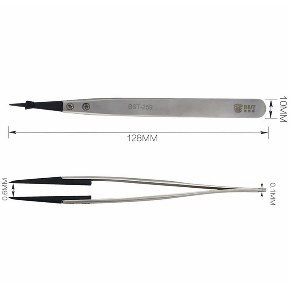 BEST BST-259A Stainless Steel Anti-static Fine Point Tweezers with Replaceable Tip