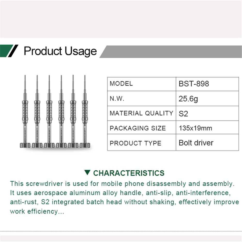 BST-898 Professional Precise Screwdriver Anti-slip Handle