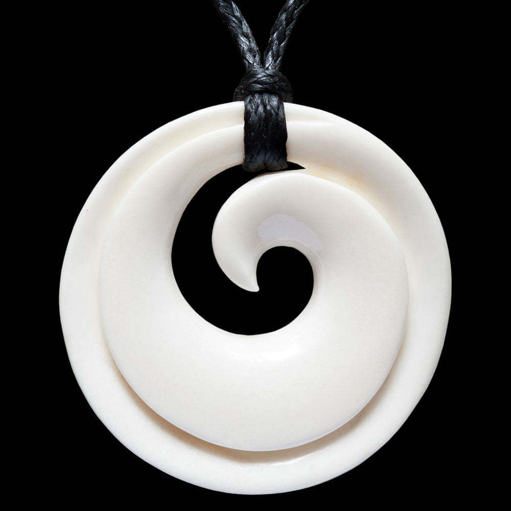 Closed Circle Koru, hand carved bone pendant