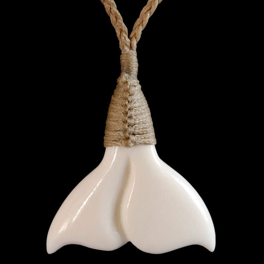 small Bound Whale Tail, hand crafted bone pendant