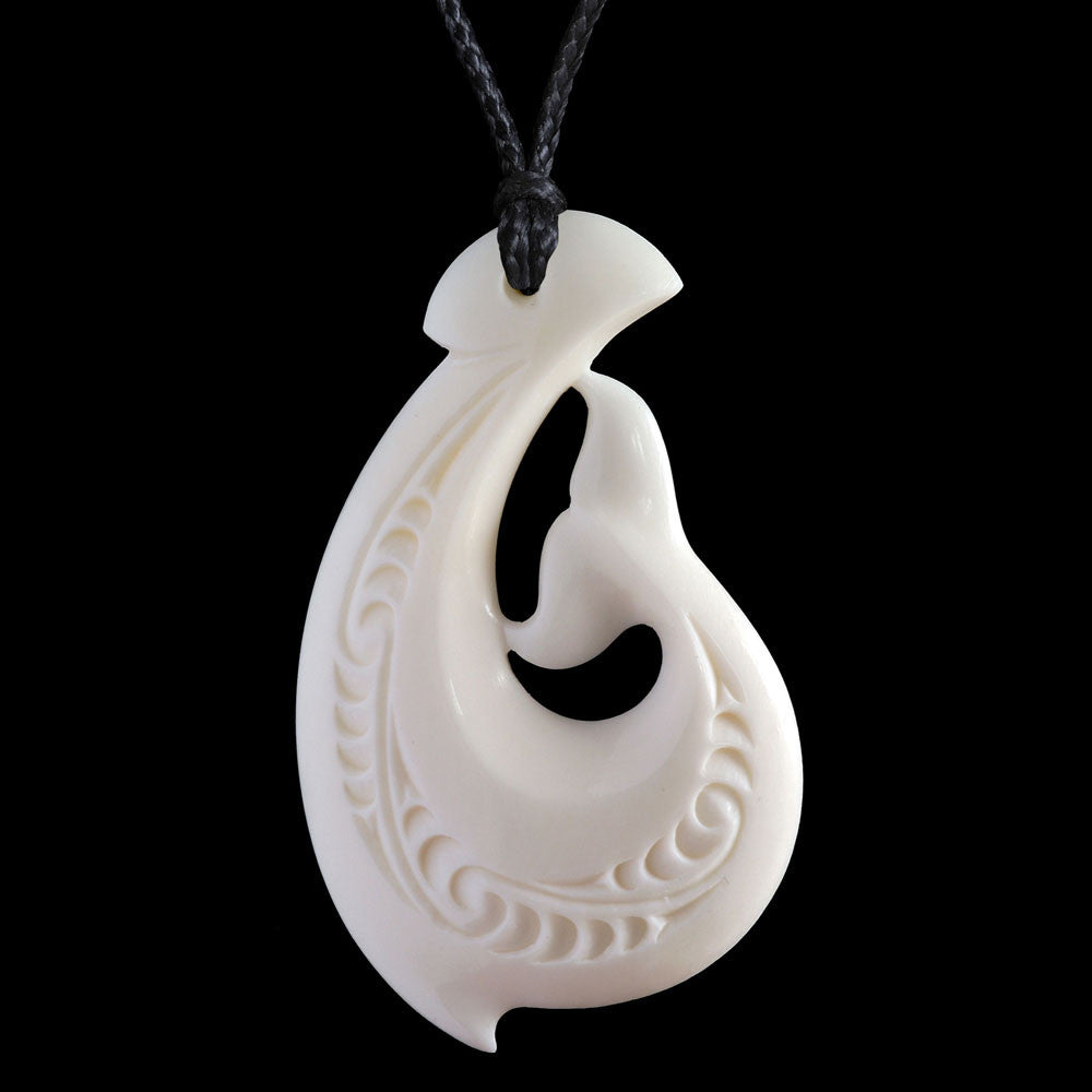 Engraved Whale Tail Matau Hook, hand crafted pendant