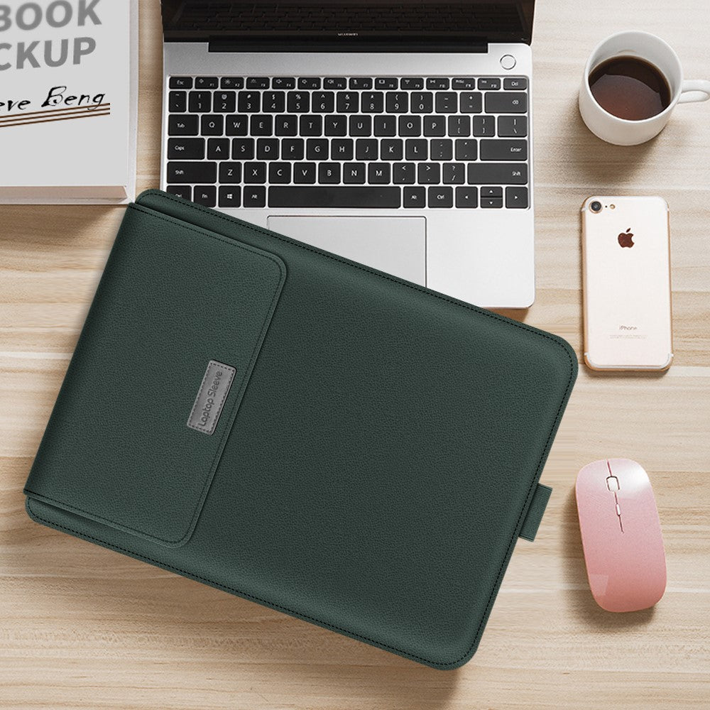 13-inch Stand Leather Laptop Bag Sleeve with Cable Organizer + Power Adapter Pouch + Mouse Bag