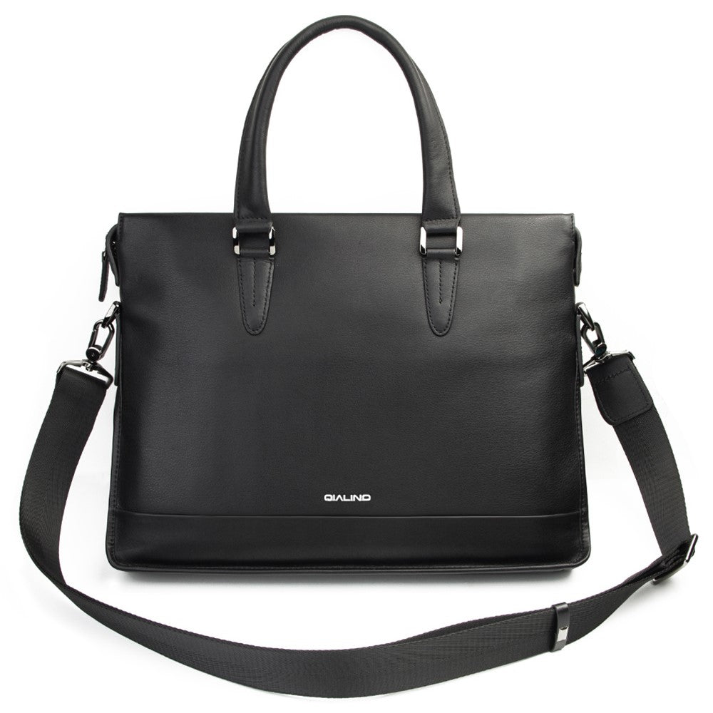 QIALINO For Universal 15 Inch Laptop Storage Bag Genuine Cow Leather Sleeve Case with Detachable Shoulder Strap