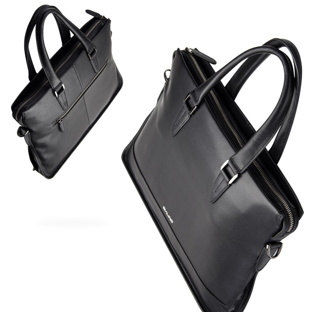 QIALINO For Universal 15 Inch Laptop Storage Bag Genuine Cow Leather Sleeve Case with Detachable Shoulder Strap