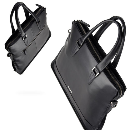 QIALINO For Universal 15 Inch Laptop Storage Bag Genuine Cow Leather Sleeve Case with Detachable Shoulder Strap