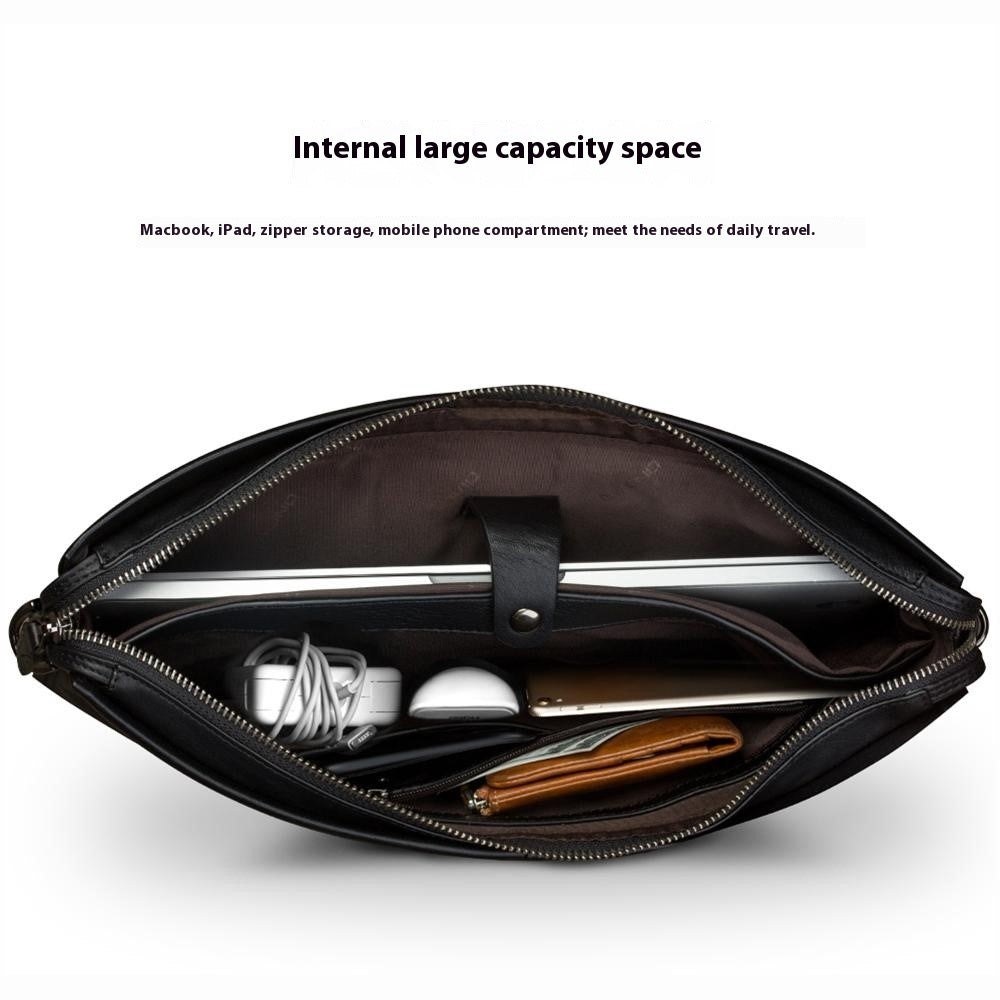 QIALINO For Universal 15 Inch Laptop Storage Bag Genuine Cow Leather Sleeve Case with Detachable Shoulder Strap