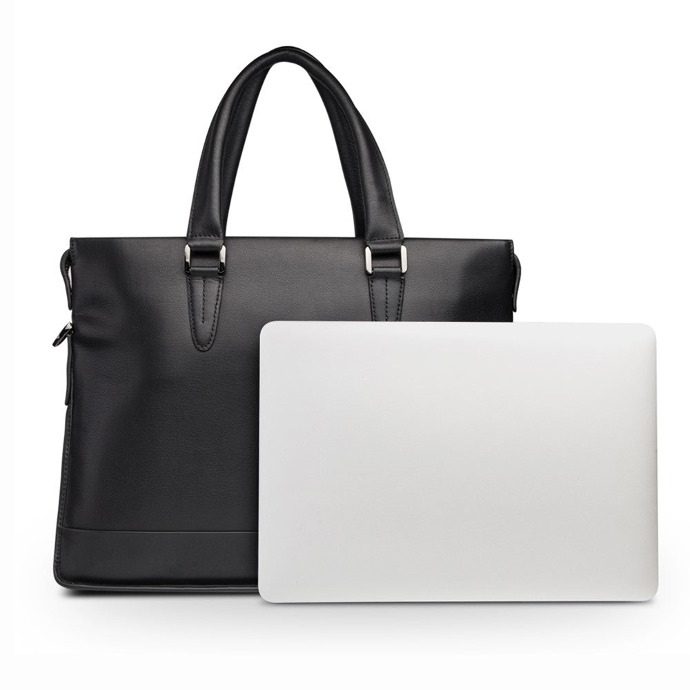 QIALINO For Universal 15 Inch Laptop Storage Bag Genuine Cow Leather Sleeve Case with Detachable Shoulder Strap