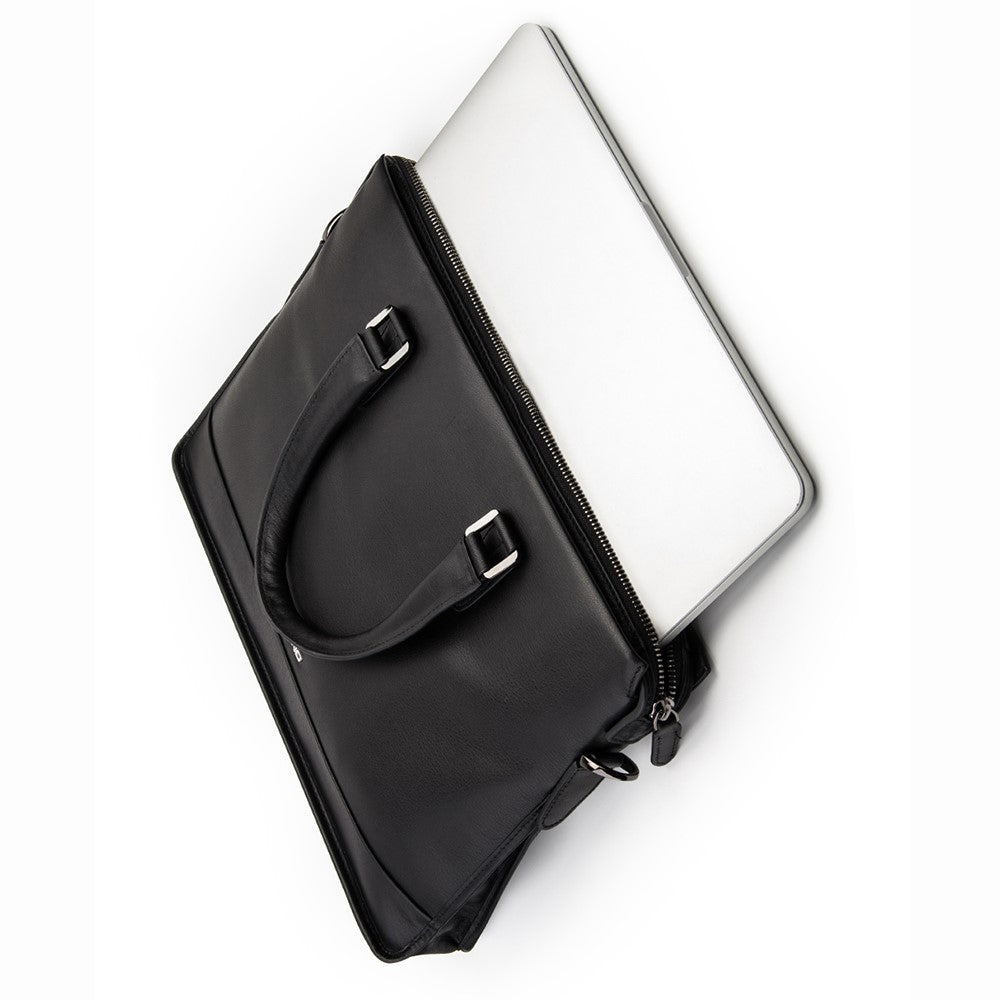 QIALINO For Universal 15 Inch Laptop Storage Bag Genuine Cow Leather Sleeve Case with Detachable Shoulder Strap