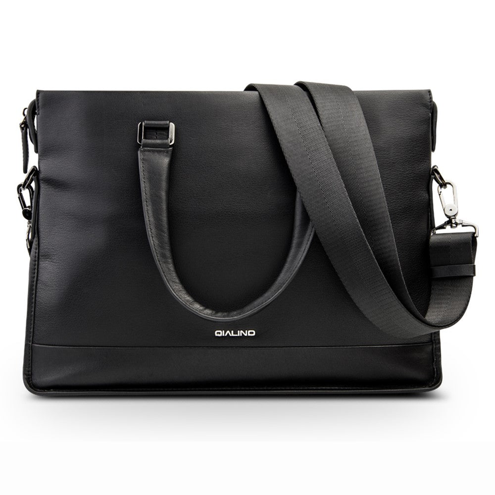 QIALINO For Universal 15 Inch Laptop Storage Bag Genuine Cow Leather Sleeve Case with Detachable Shoulder Strap