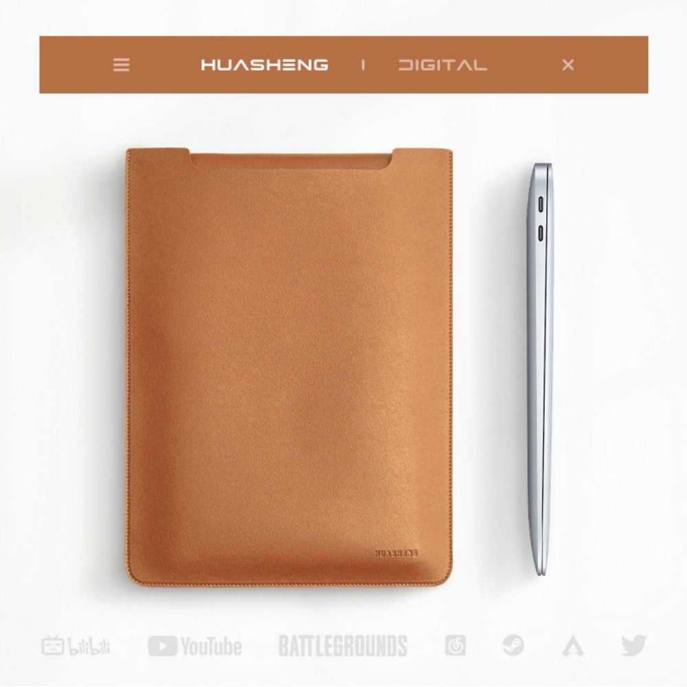 HUASHENG For 12 Inch Laptop Sleeve Ultra Thin PU Leather Portable Non Magnetic Vertical Notebook Bag