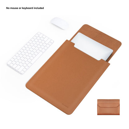 HUASHENG Vertical Laptop Sleeve with Mini Pouch for 13 / 13.3 / 14 Inch Notebook Bag Ultra Thin Portable PU Leather Case