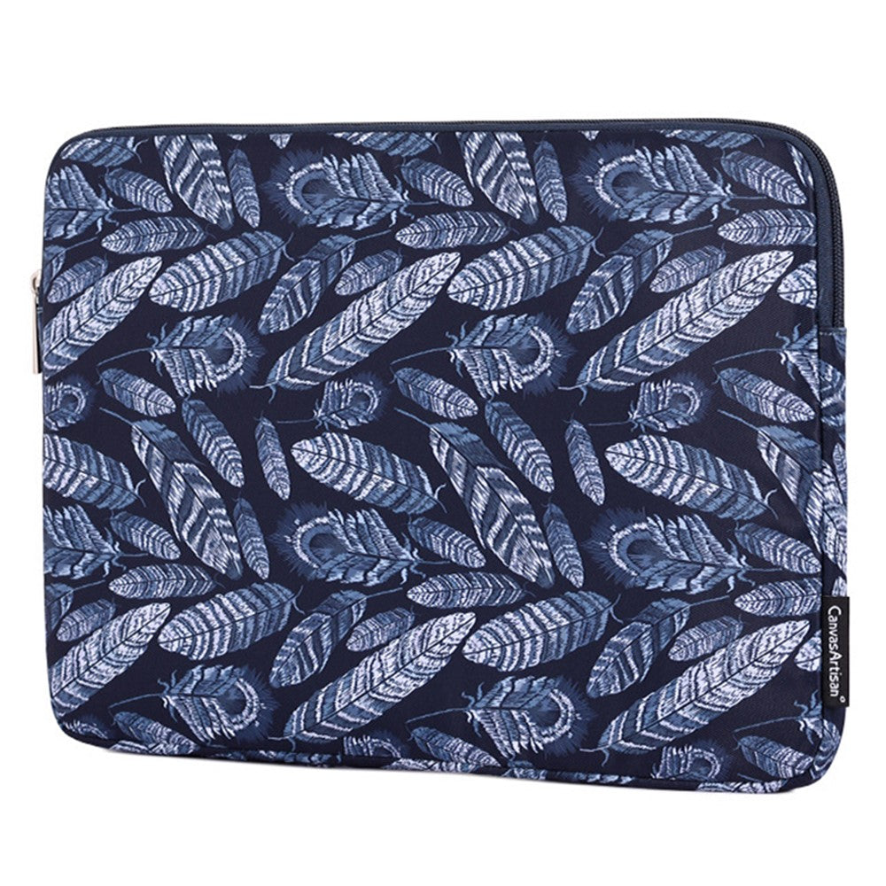 CANVASARTISAN H4-03 Notebook Liner Bag Leaves Pattern Protective Cover Zipper Case for 15-inch Laptop