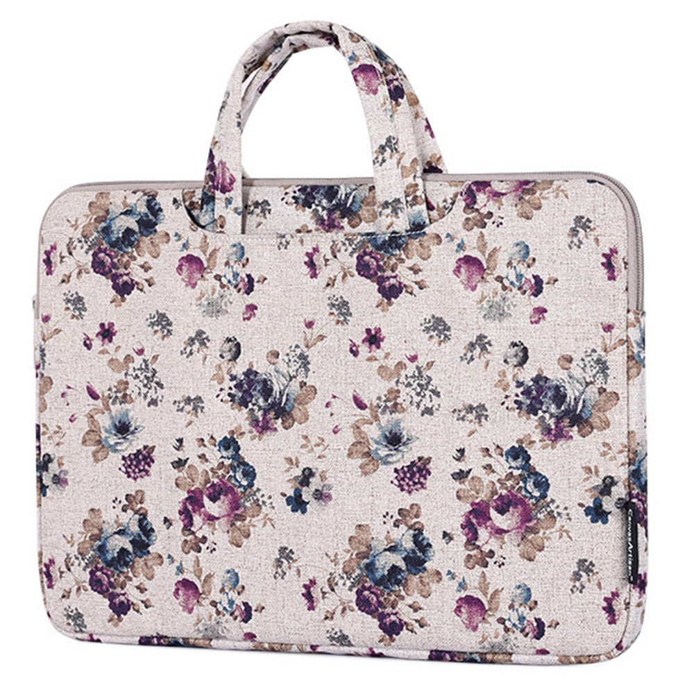 CANVASARTISAN H2-B02 Flower Pattern Zipper Laptop Sleeve Carrying Bag Handbag for 13-inch Notebook