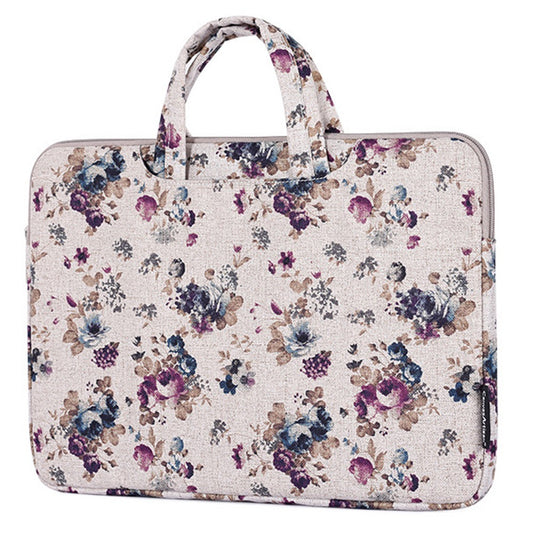 CANVASARTISAN H2-B02 Flower Pattern Zipper Laptop Sleeve Carrying Bag Handbag for 13-inch Notebook