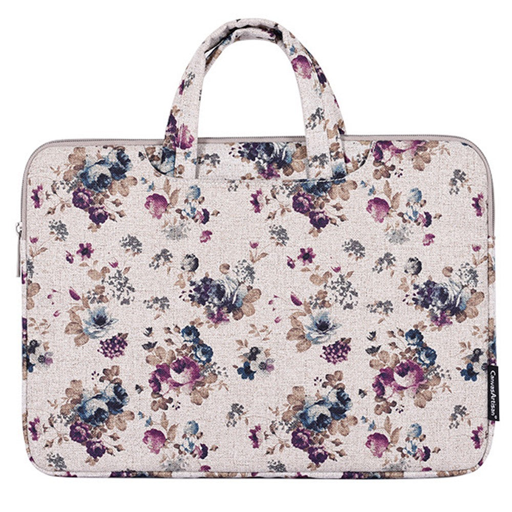 CANVASARTISAN H2-B02 Flower Pattern Zipper Laptop Sleeve Carrying Bag Handbag for 13-inch Notebook