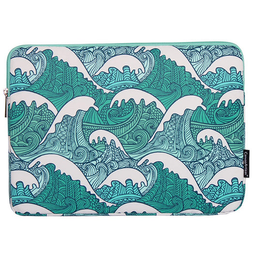 CANVASARTISAN H3-04 14-inch Laptop Sleeve, Green Wave Pattern Lightweight Notebook Computer Bag