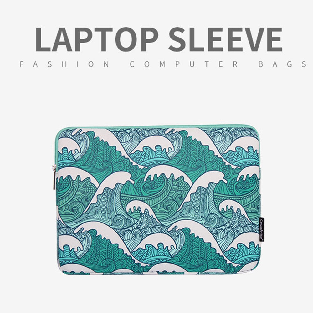 CANVASARTISAN H3-04 14-inch Laptop Sleeve, Green Wave Pattern Lightweight Notebook Computer Bag