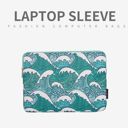 CANVASARTISAN H3-04 14-inch Laptop Sleeve, Green Wave Pattern Lightweight Notebook Computer Bag