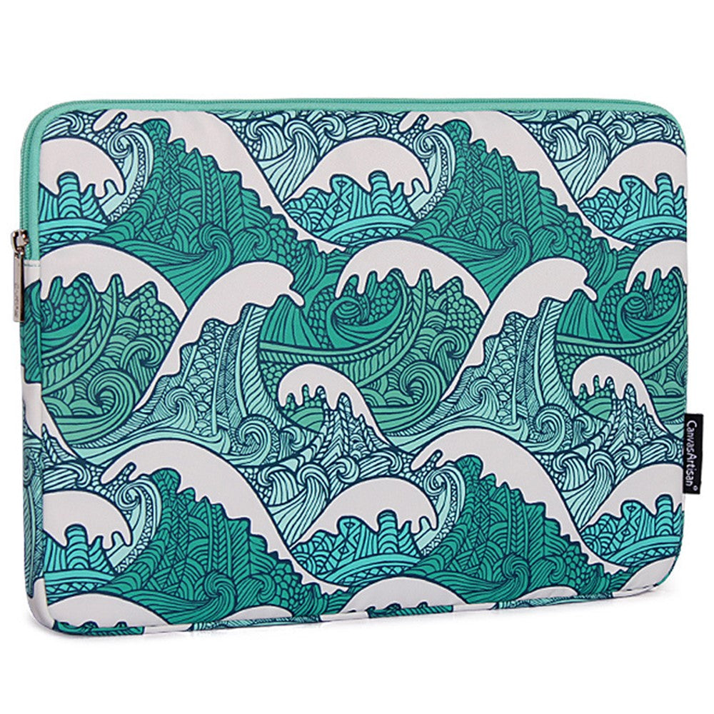 CANVASARTISAN H3-04 for 15-inch Notebook Computer Green Wave Pattern Laptop Sleeve Cover Protective Case