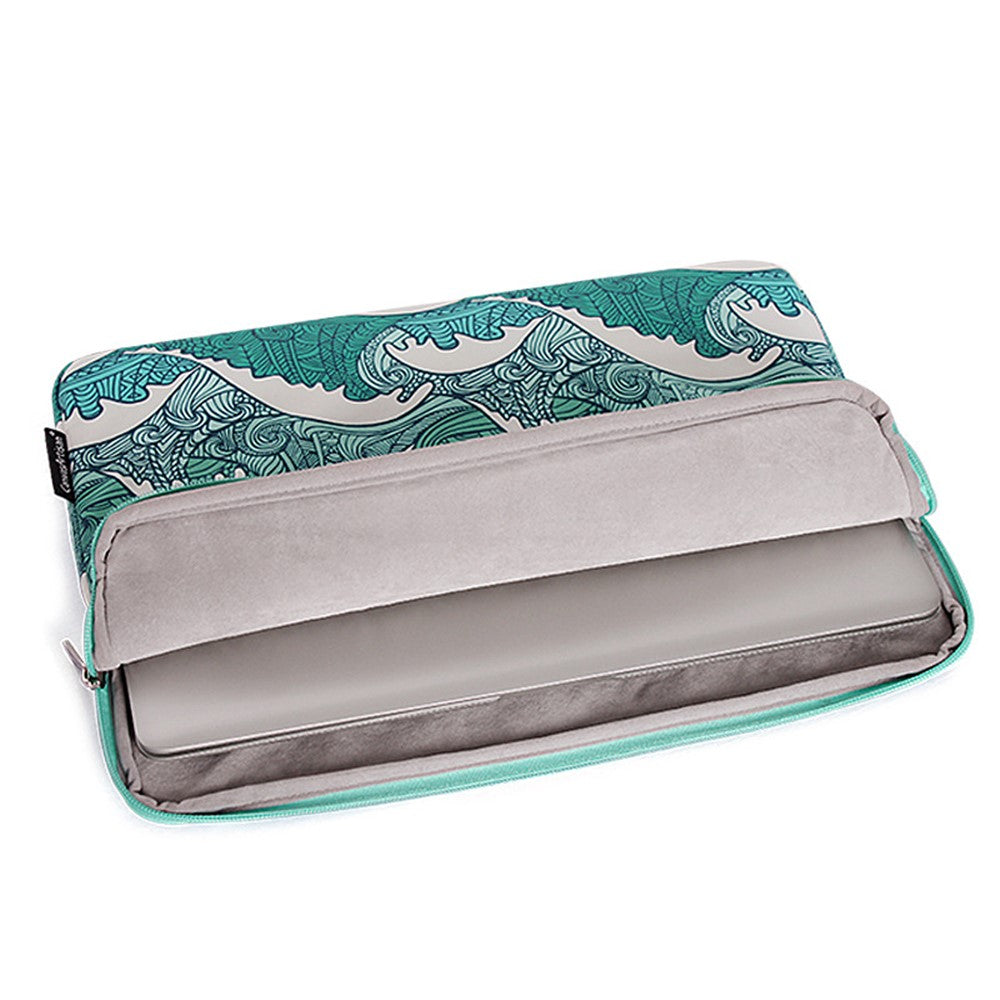 CANVASARTISAN H3-04 for 15-inch Notebook Computer Green Wave Pattern Laptop Sleeve Cover Protective Case