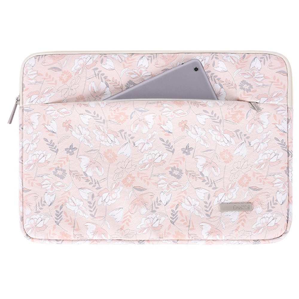 CANVASARTISAN G4-11 Portable PU Leather Carry Case for 13-inch Laptops Shockproof Storage Bag Flower Printed Sleeve Bag with Outer Pouch
