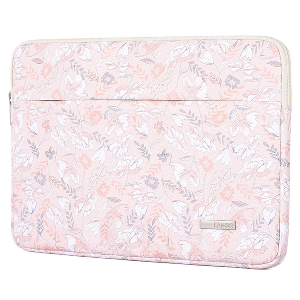 CANVASARTISAN G4-11 Portable PU Leather Carry Case for 13-inch Laptops Shockproof Storage Bag Flower Printed Sleeve Bag with Outer Pouch