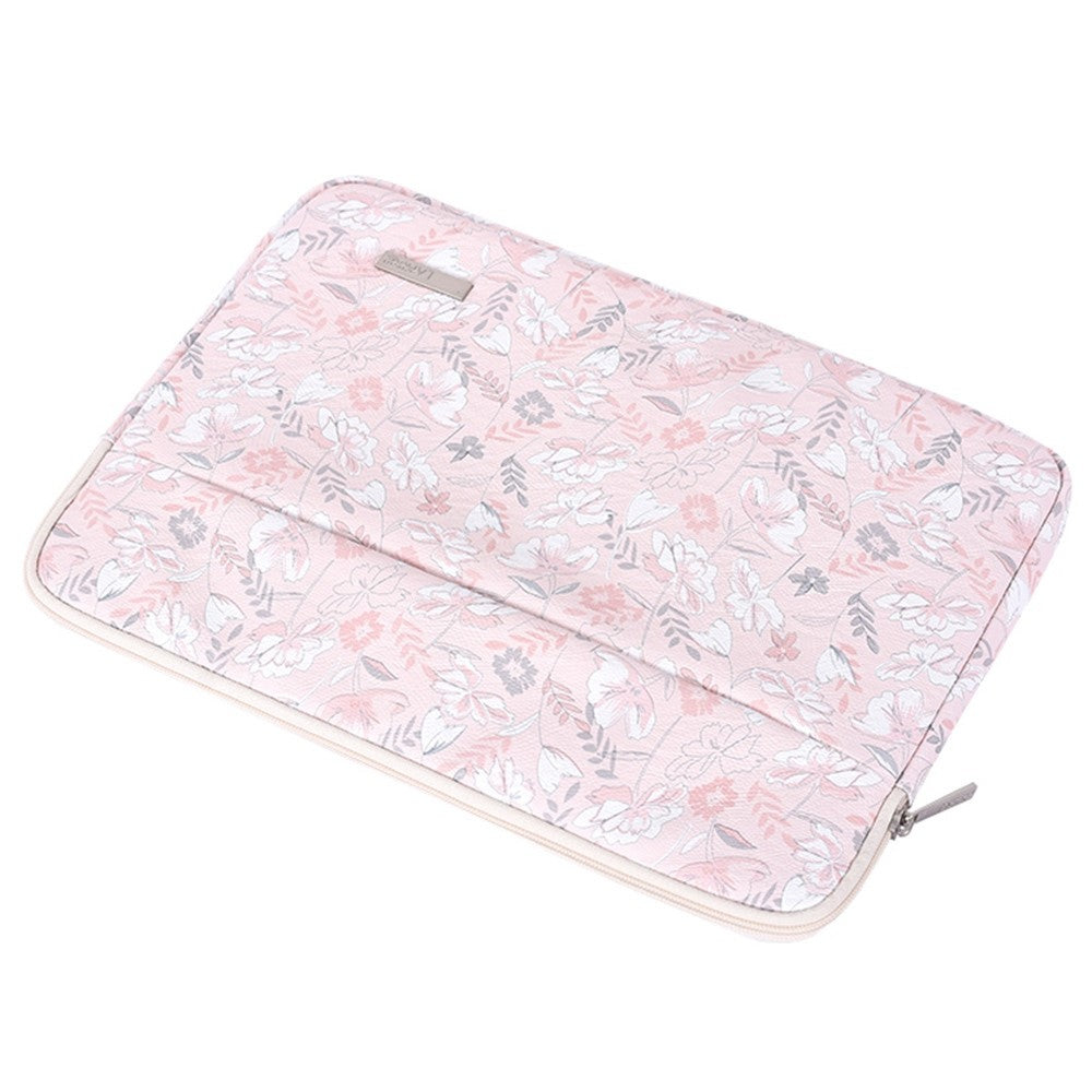 CANVASARTISAN G4-11 Portable PU Leather Carry Case for 13-inch Laptops Shockproof Storage Bag Flower Printed Sleeve Bag with Outer Pouch