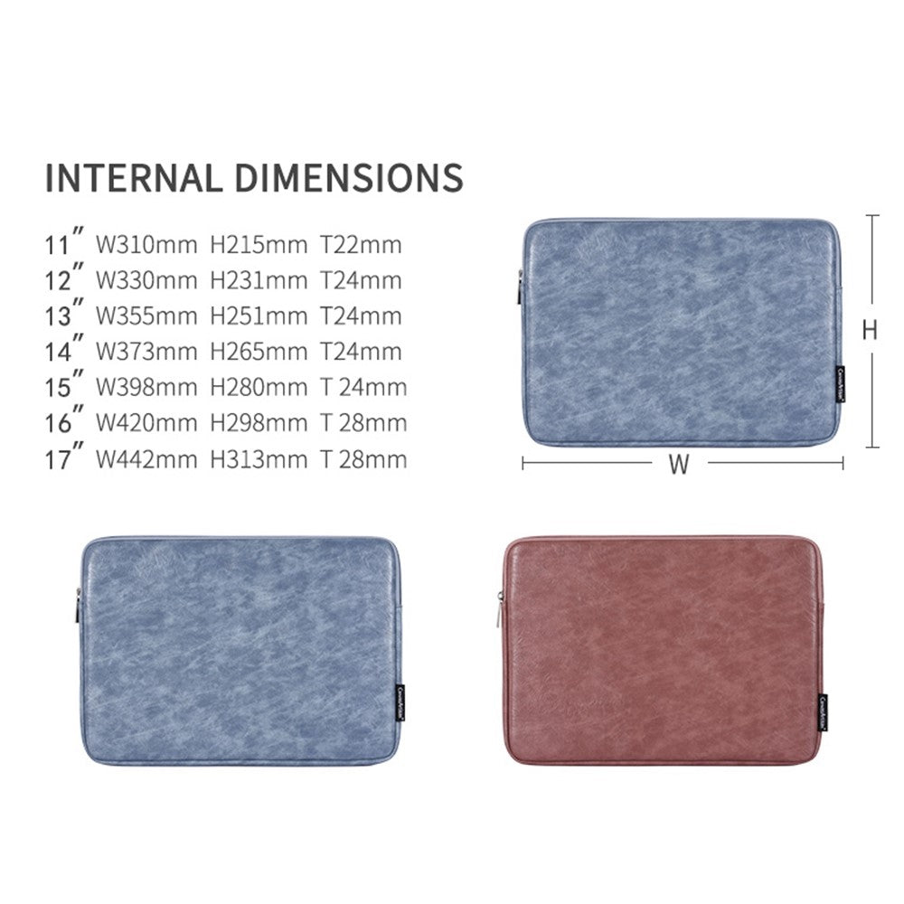 CANVASARTISAN L31-03 PU Leather Zipper Design Sleeve Bag for 12-inch Laptops Carry Case Portable Storage Bag