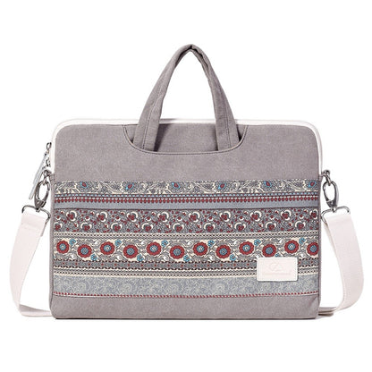 CANVASARTISAN T38-5 Laptop Bag 15-inch National Style Pattern Computer Canvas Fabric Briefcase Sleeve with Shoulder Strap