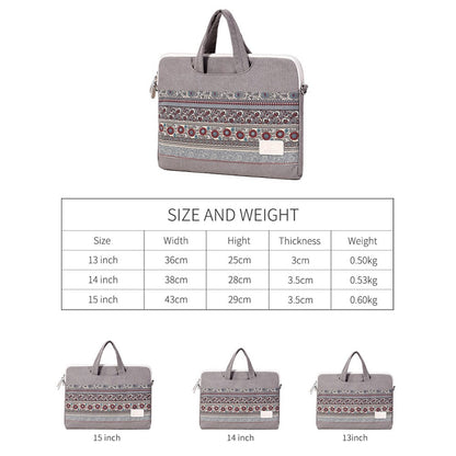 CANVASARTISAN T38-5 Laptop Bag 15-inch National Style Pattern Computer Canvas Fabric Briefcase Sleeve with Shoulder Strap