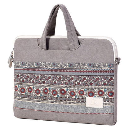 CANVASARTISAN T38-5 Laptop Bag 15-inch National Style Pattern Computer Canvas Fabric Briefcase Sleeve with Shoulder Strap