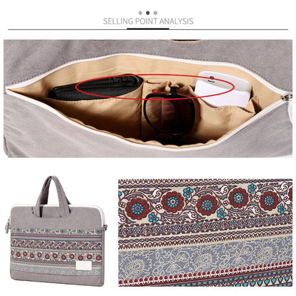CANVASARTISAN T38-5 Laptop Bag 15-inch National Style Pattern Computer Canvas Fabric Briefcase Sleeve with Shoulder Strap