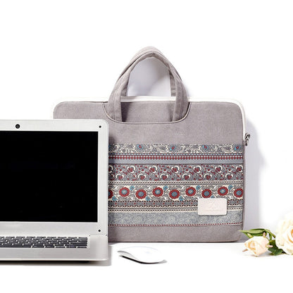 CANVASARTISAN T38-5 Laptop Bag 15-inch National Style Pattern Computer Canvas Fabric Briefcase Sleeve with Shoulder Strap