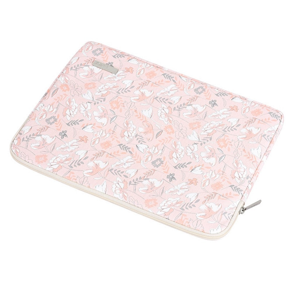 CANVASARTISAN G4-01 15-inch Laptop Shockproof Zipper Bag Flower and Leaves Print PU Leather Notebook Protective Sleeve