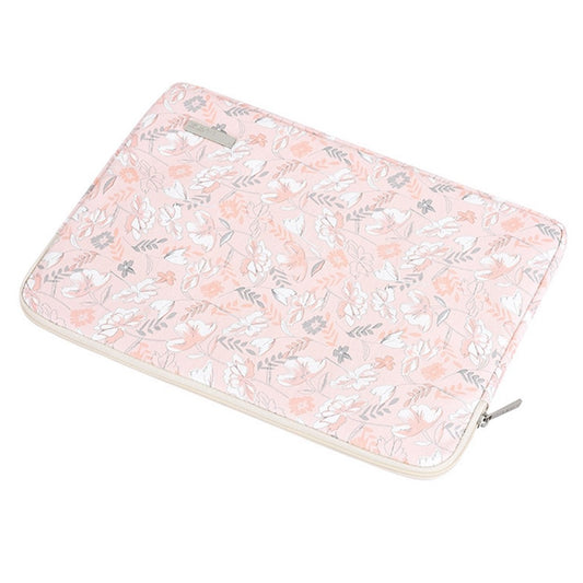 CANVASARTISAN G4-01 15-inch Laptop Shockproof Zipper Bag Flower and Leaves Print PU Leather Notebook Protective Sleeve