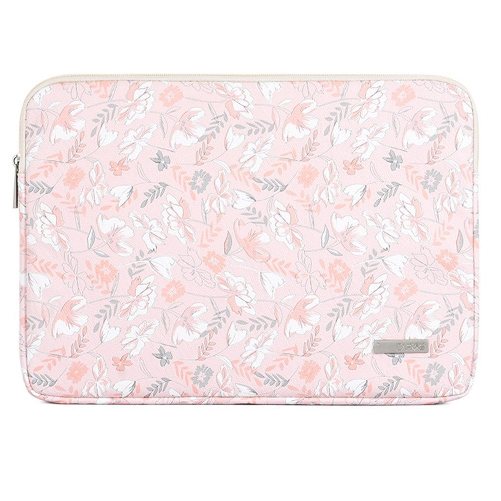 CANVASARTISAN G4-01 15-inch Laptop Shockproof Zipper Bag Flower and Leaves Print PU Leather Notebook Protective Sleeve