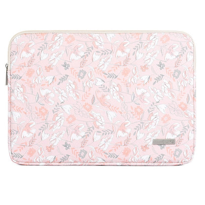 CANVASARTISAN G4-01 15-inch Laptop Shockproof Zipper Bag Flower and Leaves Print PU Leather Notebook Protective Sleeve