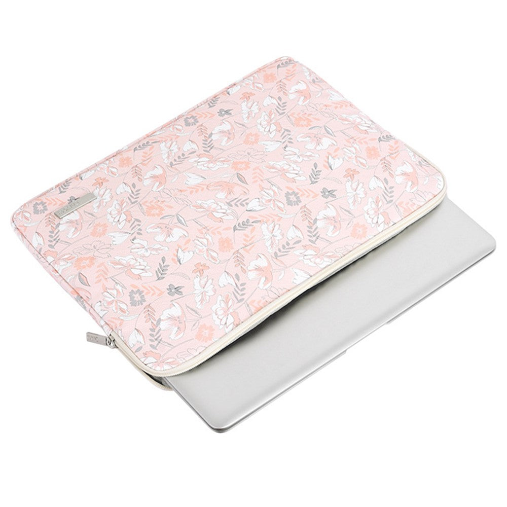 CANVASARTISAN G4-01 15-inch Laptop Shockproof Zipper Bag Flower and Leaves Print PU Leather Notebook Protective Sleeve