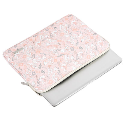 CANVASARTISAN G4-01 15-inch Laptop Shockproof Zipper Bag Flower and Leaves Print PU Leather Notebook Protective Sleeve