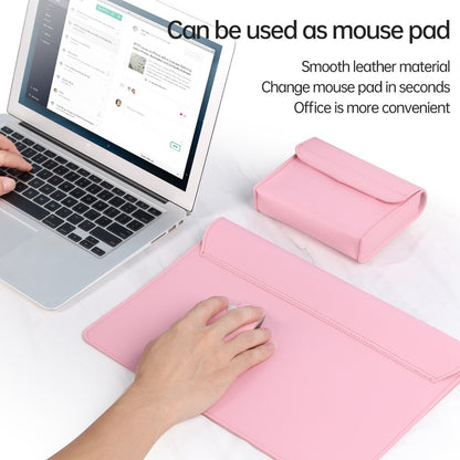 13-14 Inch Notebook Computer Sleeve for MacBook Waterproof PU Leather Mouse Pad Laptop Storage Pouch for Home Office
