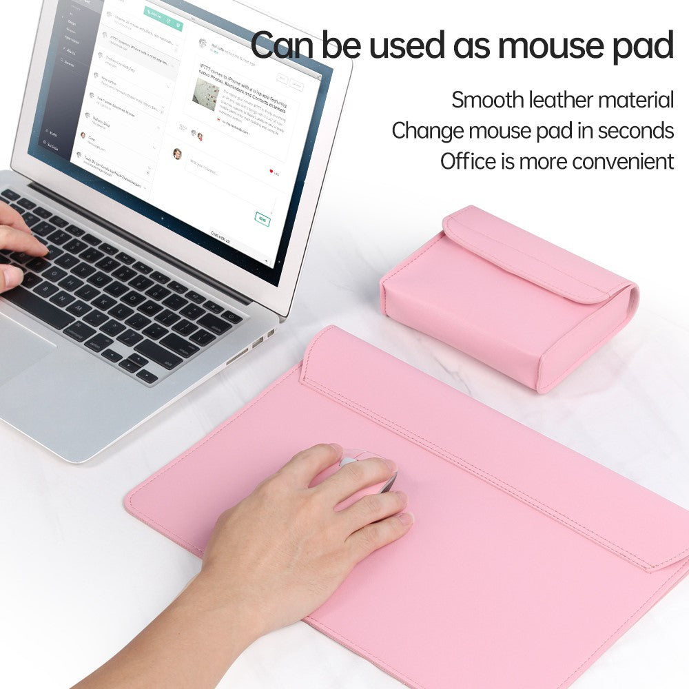 15 Inch Multifunction Laptop Sleeve for MacBook Large PU Leather Mouse Pad Notebook Computer Storage Pouch Handbag
