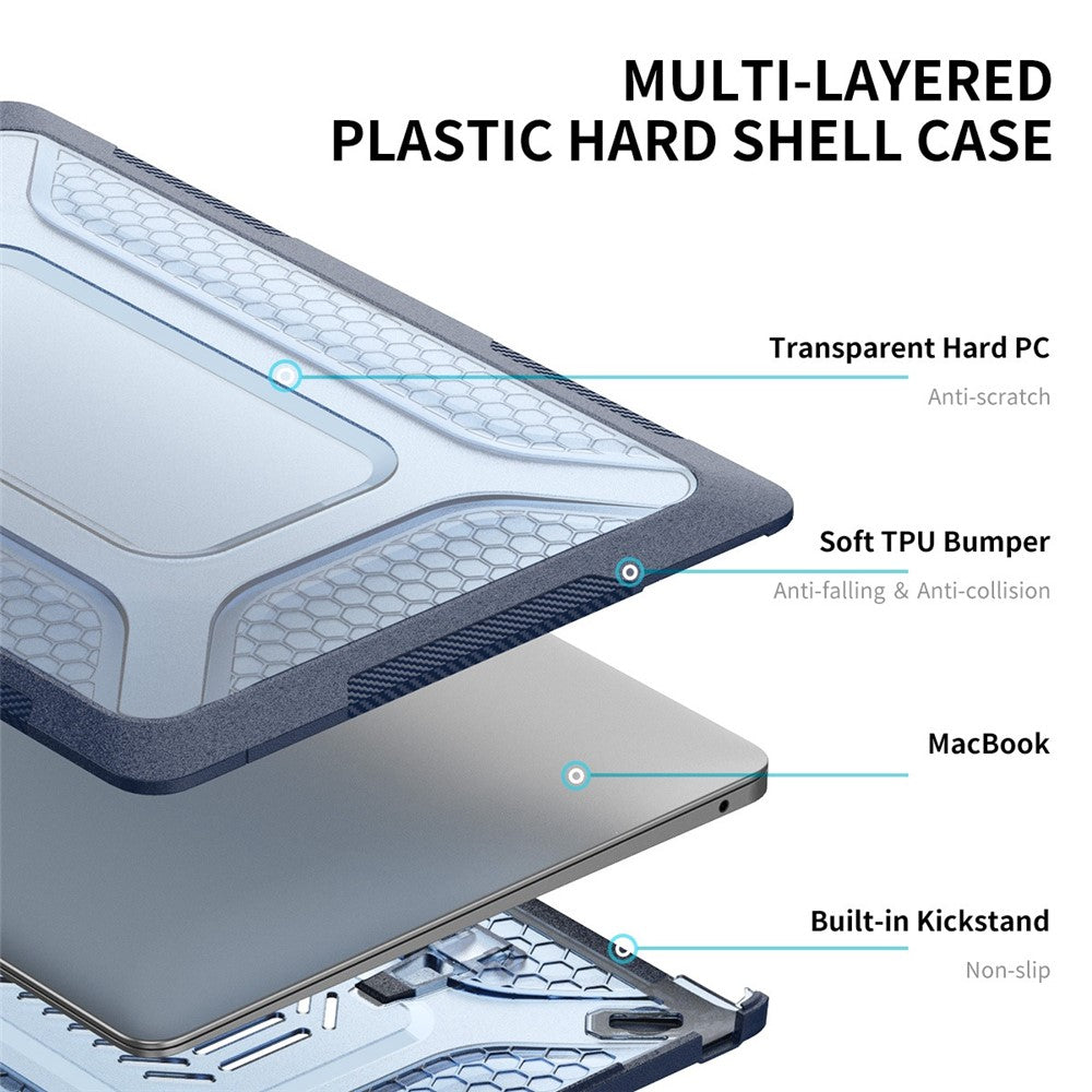ENKAY HAT PRINCE Shockproof Kickstand Case for MacBook Air 13 inch (2020) A2179 / A2337 (EU Version) Anti-Fall Laptop Protective Case with TPU Keyboard Film + Dust-Proof Plugs