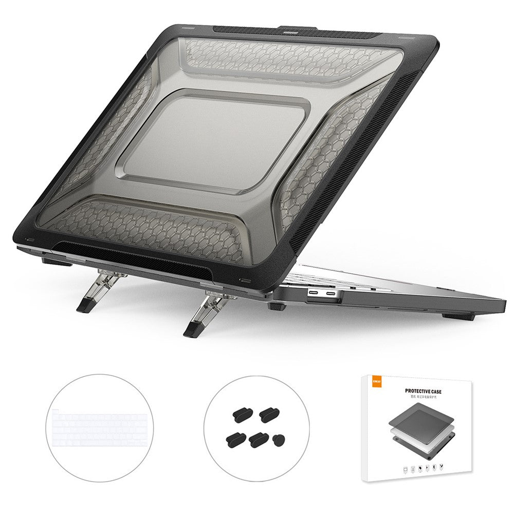 ENKAY HAT PRINCE for MacBook Pro 13 inch (2020) A2251 / A2289 / A2338 (US Version) Fold Kickstand Heat Dissipation Case Hard PC Cover with Clear TPU Keyboard Film + Anti-Dust Plugs