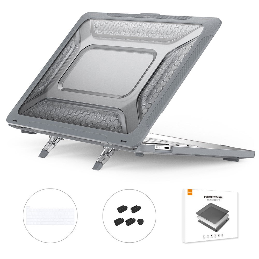 ENKAY HAT PRINCE for MacBook Pro 13 inch (2020) A2251 / A2289 / A2338 (US Version) Fold Kickstand Heat Dissipation Case Hard PC Cover with Clear TPU Keyboard Film + Anti-Dust Plugs