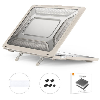 ENKAY HAT PRINCE for MacBook Pro 13 inch (2020) A2251 / A2289 / A2338 (US Version) Fold Kickstand Heat Dissipation Case Hard PC Cover with Clear TPU Keyboard Film + Anti-Dust Plugs