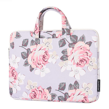 CANVASARTISAN H40-B01 Laptop Sleeve Case Rose Pattern Printed 13-inch Computer Carrying Bag Portable Handle Business Briefcase