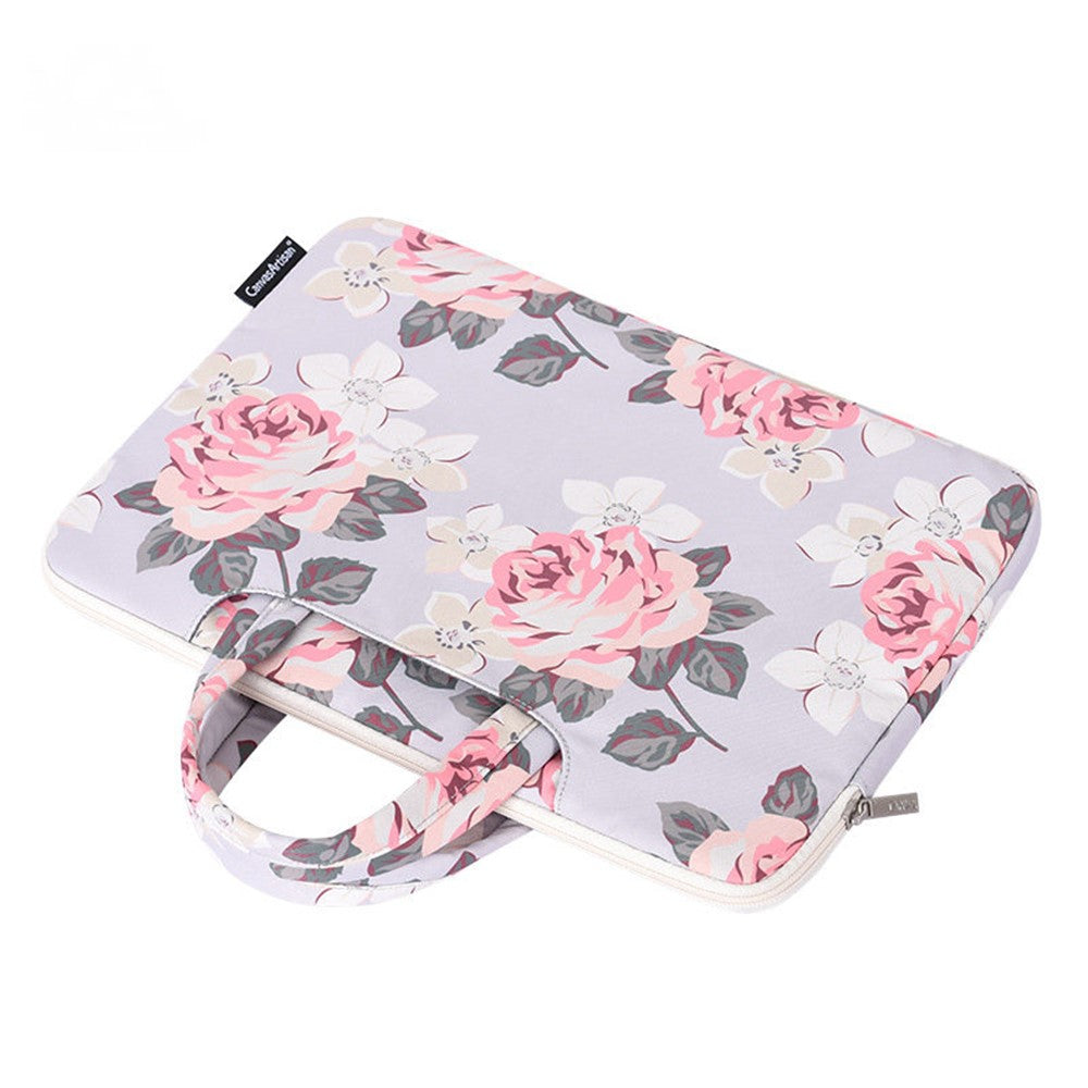 CANVASARTISAN H40-B01 Laptop Sleeve Case Rose Pattern Printed 13-inch Computer Carrying Bag Portable Handle Business Briefcase