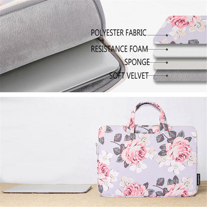 CANVASARTISAN H40-B01 Laptop Sleeve Case Rose Pattern Printed 13-inch Computer Carrying Bag Portable Handle Business Briefcase