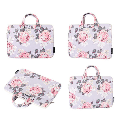 CANVASARTISAN H40-B01 Laptop Sleeve Case Rose Pattern Printed 13-inch Computer Carrying Bag Portable Handle Business Briefcase